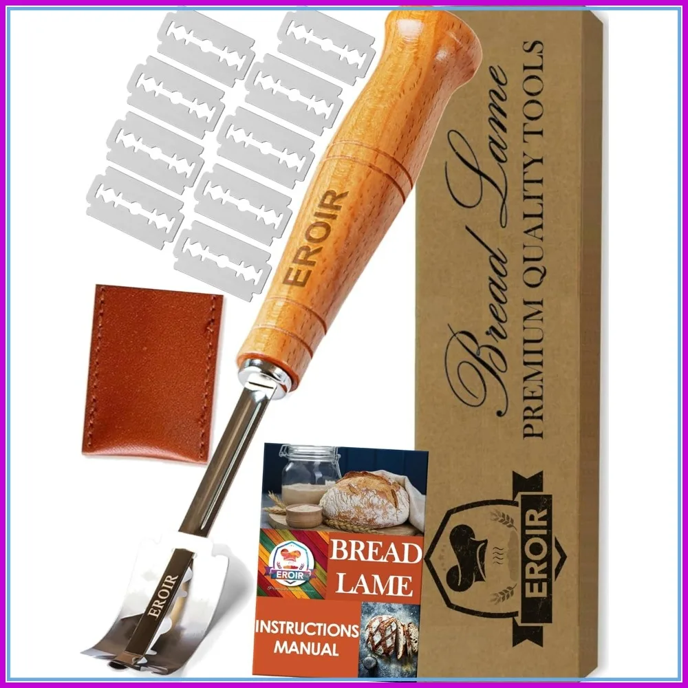 Bread Lame Dough Scoring Tool with 10 Blades & Leather Cover for Sourdough
Bread Lame Dough Scoring Tool with 10 Blades & Leather Cover for Sourdough