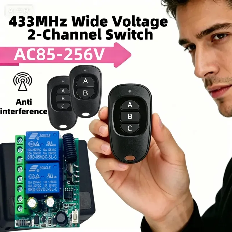 AC110V 220V wide voltage remote control switch 10A, 2CH motor, forward and reverse rotation light, wireless receiver 433mhz
AC110V 220V wide voltage remote control switch 10A, 2CH motor, forward and reverse rotation light, wireless receiver 433mhz