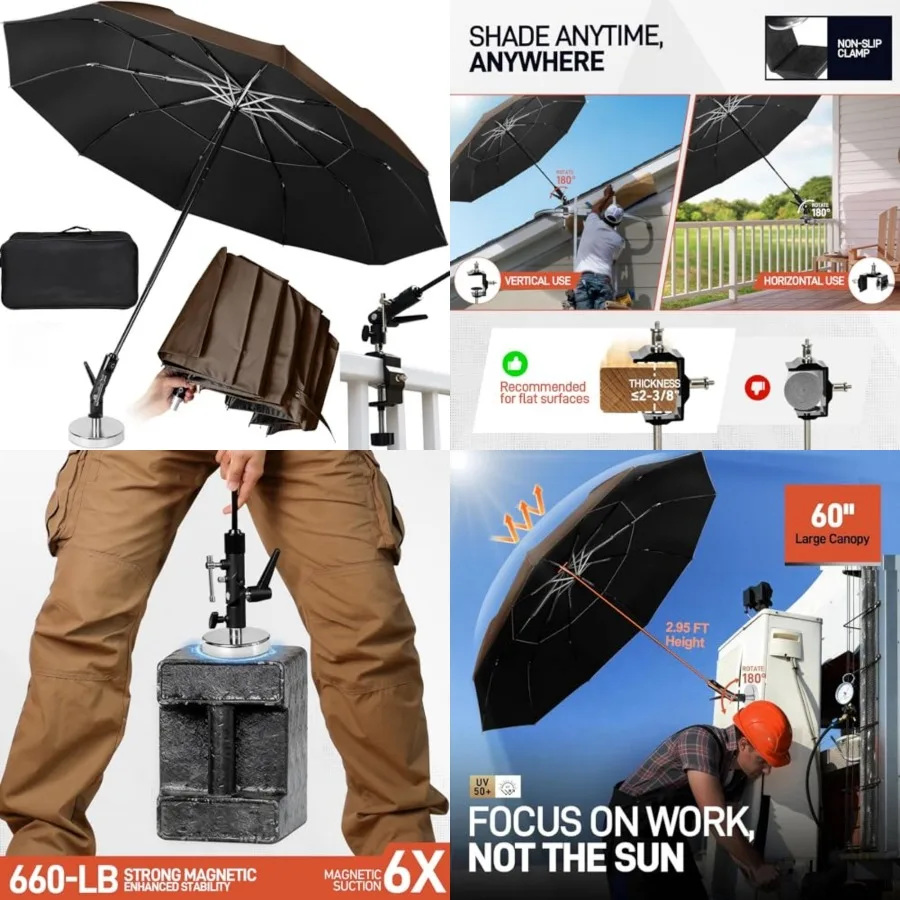 New 60" Folding Magnetic Umbrella, Designed for Outdoor Work, 600lb Strong Suction Hvac Umbrella With Magnetic Base and Clamp,
New 60" Folding Magnetic Umbrella, Designed for Outdoor Work, 600lb Strong Suction Hvac Umbrella With Magnetic Base and Clamp,