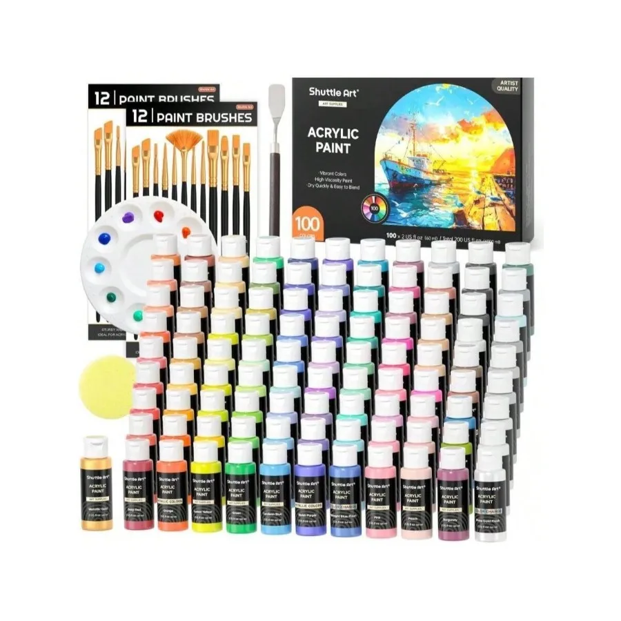 Shuttle Art 100 Colors Acrylic Paint, 2oz/60ml Bottles, Include 2 Sets Of 12 Paint Brushes, 1 Art Sponge andAmp; Palette, Premi
Shuttle Art 100 Colors Acrylic Paint, 2oz/60ml Bottles, Include 2 Sets Of 12 Paint Brushes, 1 Art Sponge andAmp; Palette, Premi