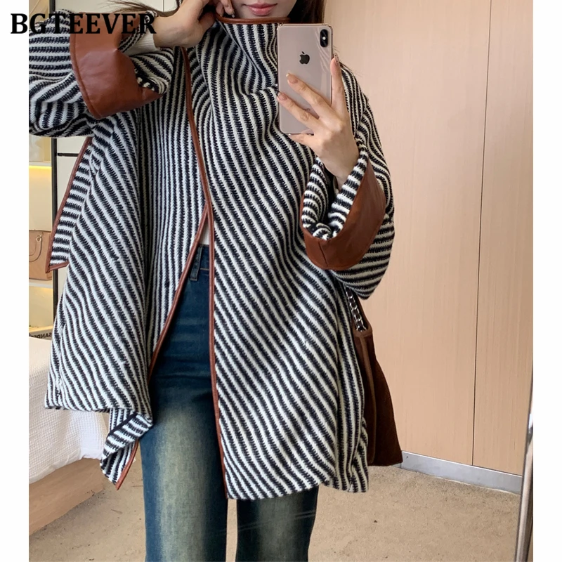 BGTEEVER Stylish Long Sleeve Female Irregular Woolen Jackets Elegant Loose Female Striped Coats Autumn Winter Ladies Outwear
BGTEEVER Stylish Long Sleeve Female Irregular Woolen Jackets Elegant Loose Female Striped Coats Autumn Winter Ladies Outwear