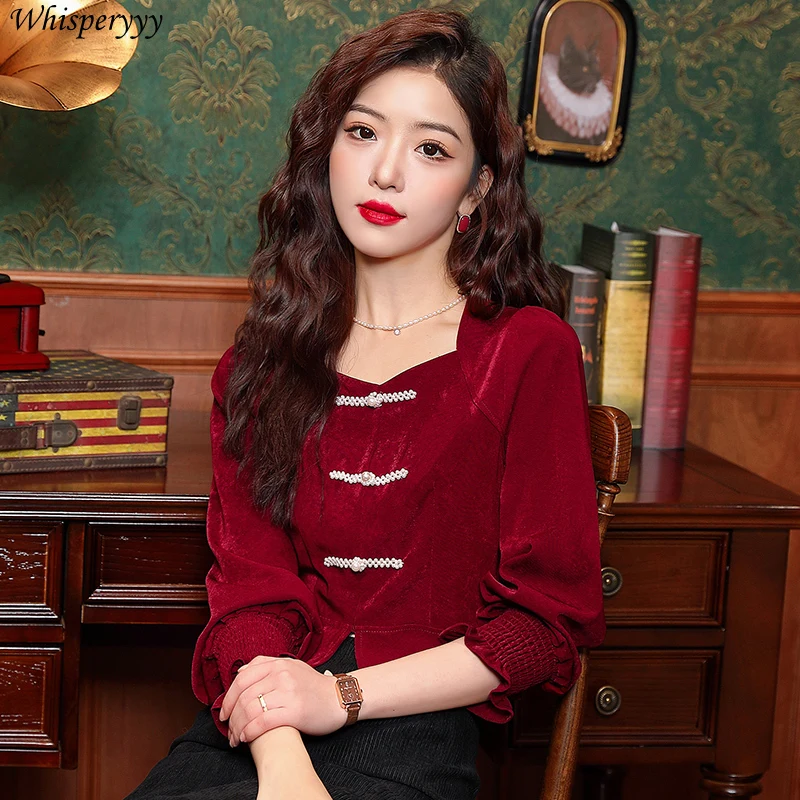 Vintage Red Square Collar Velvet Shirt for Women Long Sleeve Short Blouse for Ladies Spring Autumn New Fashion Casual Tops
Vintage Red Square Collar Velvet Shirt for Women Long Sleeve Short Blouse for Ladies Spring Autumn New Fashion Casual Tops
