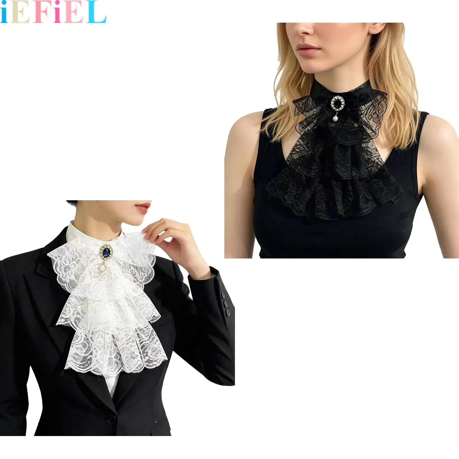 Womens Vintage Lace Collar with Gem Decor Multi-layer Lace Ruffles Fake Collar Detachable Necktie for Cosplay
Womens Vintage Lace Collar with Gem Decor Multi-layer Lace Ruffles Fake Collar Detachable Necktie for Cosplay