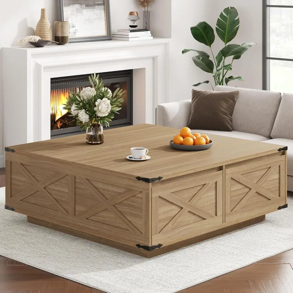 Large Square Coffee Table with Storage, Suitable for Living Room or Home Office, Natural Wood Finish
Large Square Coffee Table with Storage, Suitable for Living Room or Home Office, Natural Wood Finish