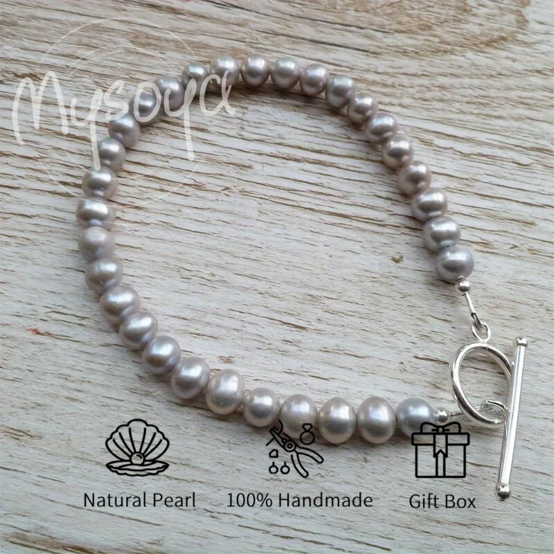 MYSOYA Gray Freshwater Pearl Simple Bracelet 6-7mm Round Pearl with OT Buckle, Gift Box, Suitable for Birthday/ Wedding
MYSOYA Gray Freshwater Pearl Simple Bracelet 6-7mm Round Pearl with OT Buckle, Gift Box, Suitable for Birthday/ Wedding