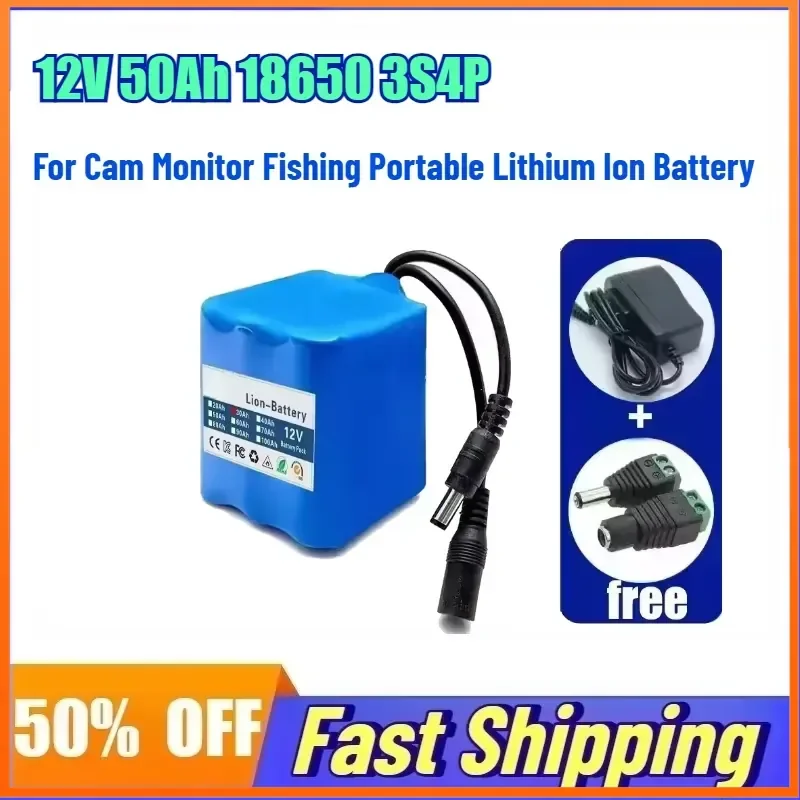 12V 50Ah 18650 3S4P Rechargeable Battery for Cam Monitor Fishing Portable Lithium Battery
12V 50Ah 18650 3S4P Rechargeable Battery for Cam Monitor Fishing Portable Lithium Battery