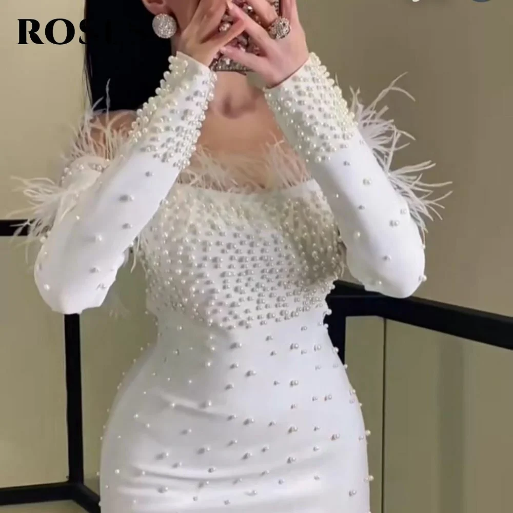 ROSES White Mermaid Prom Dress Off Shoulder Pleat Beading Celebrity Dress Women's Evening Dress With Feather Pearls Customized
ROSES White Mermaid Prom Dress Off Shoulder Pleat Beading Celebrity Dress Women's Evening Dress With Feather Pearls Customized