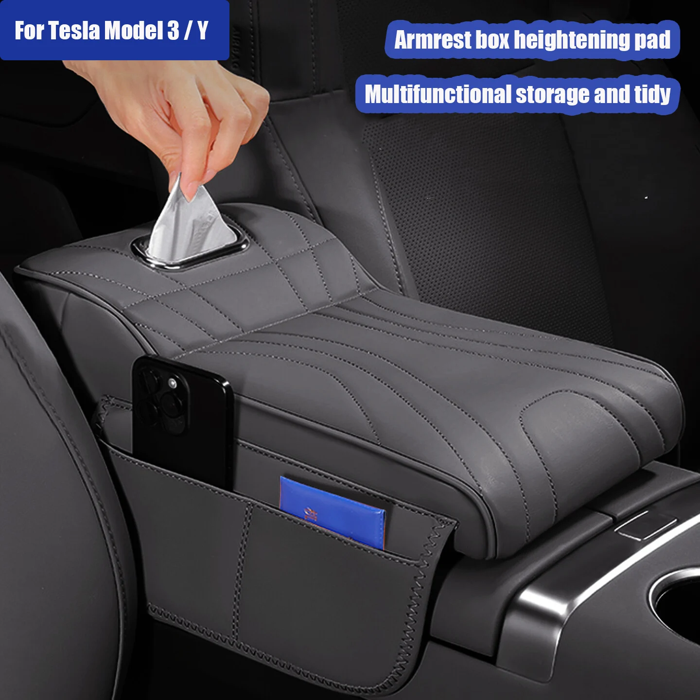 For Tesla Model 3 / Y Center Console Armrest Riser Pad – Premium Leather Organizer with Built-in Tissue Holder & Storage Pocket
For Tesla Model 3 / Y Center Console Armrest Riser Pad – Premium Leather Organizer with Built-in Tissue Holder & Storage Pocket