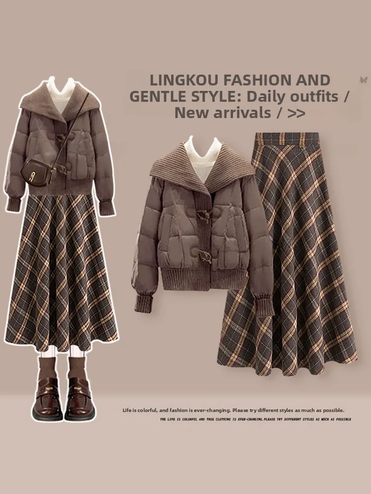 Winter Large Size Mermaid Themed Women's Fashion Set with Plaid Skirt Three-Piece Suit Cotton Jacket Base Shirt Retro Style
Winter Large Size Mermaid Themed Women's Fashion Set with Plaid Skirt Three-Piece Suit Cotton Jacket Base Shirt Retro Style
