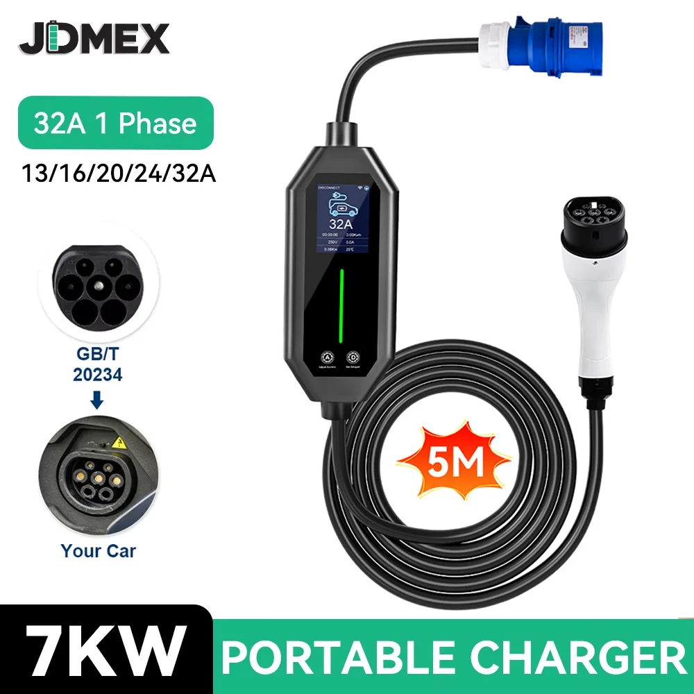 JDMEX GBT Electric Vehicle Charger 7KW EV Portable Charger EVSE Wallbox Charger 32A 1Phase Fast Charging APP Control 5M Cable
JDMEX GBT Electric Vehicle Charger 7KW EV Portable Charger EVSE Wallbox Charger 32A 1Phase Fast Charging APP Control 5M Cable