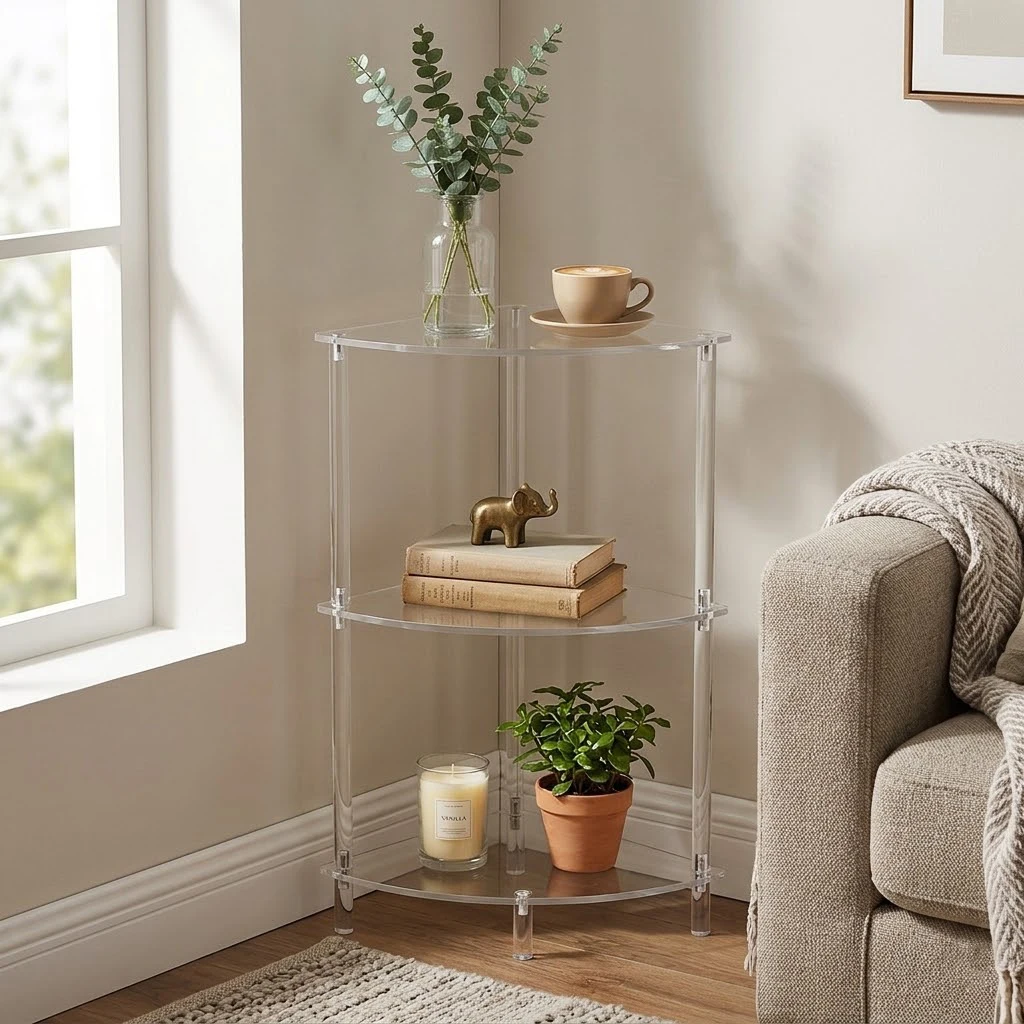 Clear Acrylic Corner Shelf for Small Spaces, 3-Tier Corner Side Table & End Table for Living Room Bedroom, Modern Display Stand, Storage Rack & Plant Stand for Bathroom, Office, Nightstand
Clear Acrylic Corner Shelf for Small Spaces, 3-Tier Corner Side Table & End Table for Living Room Bedroom, Modern Display Stand, Storage Rack & Plant Stand for Bathroom, Office, Nightstand