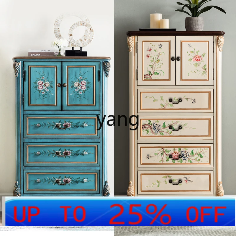 LH solid wood retro hand-painted five-bucket side cabinet living room painted storage drawer cabinet with door 
LH solid wood retro hand-painted five-bucket side cabinet living room painted storage drawer cabinet with door