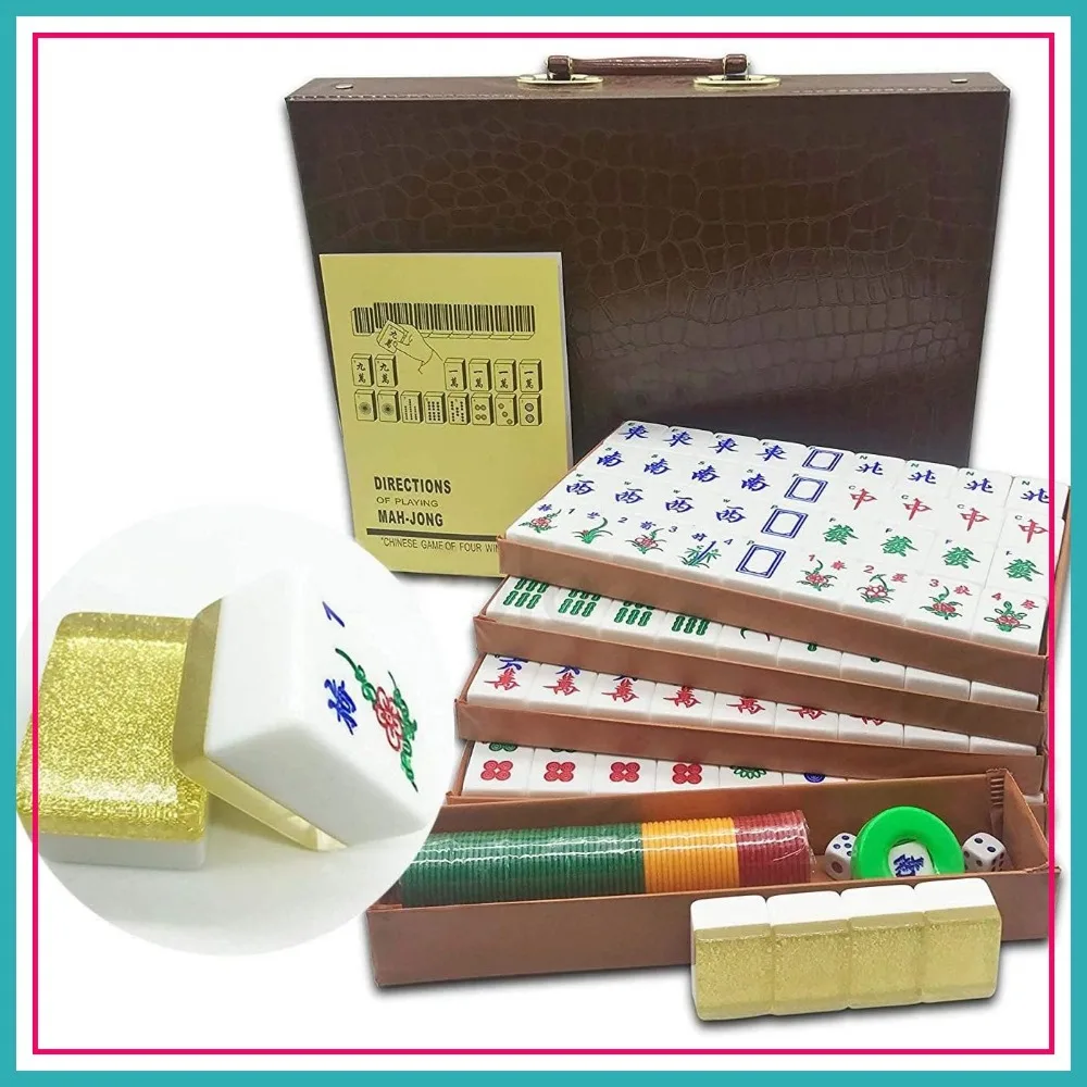 144 Mahjong Set, 1.5" Acrylic Tiles with Gold Sparkle, Arabic Numerals & Chinese Characters, Travel Case Included
144 Mahjong Set, 1.5" Acrylic Tiles with Gold Sparkle, Arabic Numerals & Chinese Characters, Travel Case Included