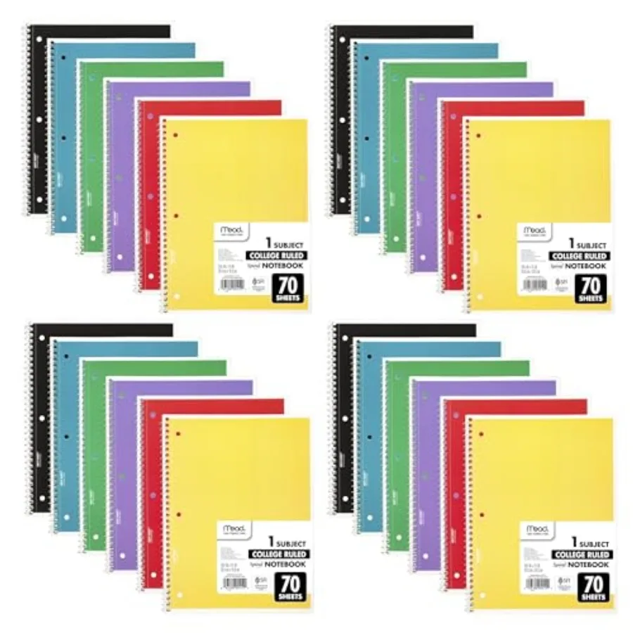 Spiral Notebooks, 24 Pack, 1 Subject, College Ruled Paper, 7-1/2" x 10-1/2", 70 Sheets per Notebook, Colors Will Vary 830062-EC
Spiral Notebooks, 24 Pack, 1 Subject, College Ruled Paper, 7-1/2" x 10-1/2", 70 Sheets per Notebook, Colors Will Vary 830062-EC