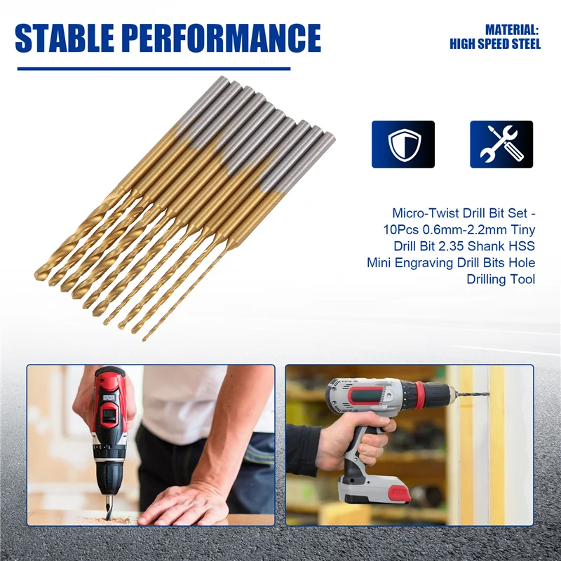 A11E-Micro-Twist Drill Bit Set - 10Pcs 0.6Mm-2.2Mm Tiny Drill Bit 2.35 Shank HSS Mini Engraving Drill Bits Hole Drilling Tool
A11E-Micro-Twist Drill Bit Set - 10Pcs 0.6Mm-2.2Mm Tiny Drill Bit 2.35 Shank HSS Mini Engraving Drill Bits Hole Drilling Tool