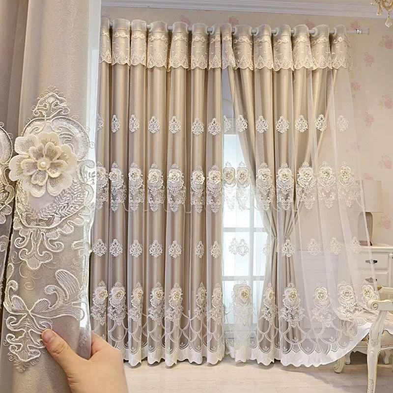 European Embroidery 3D Flower Double-Layer Blackout Curtains For Luxury Living Rooms,Noise Reducing Beige Blackout Curtains
European Embroidery 3D Flower Double-Layer Blackout Curtains For Luxury Living Rooms,Noise Reducing Beige Blackout Curtains