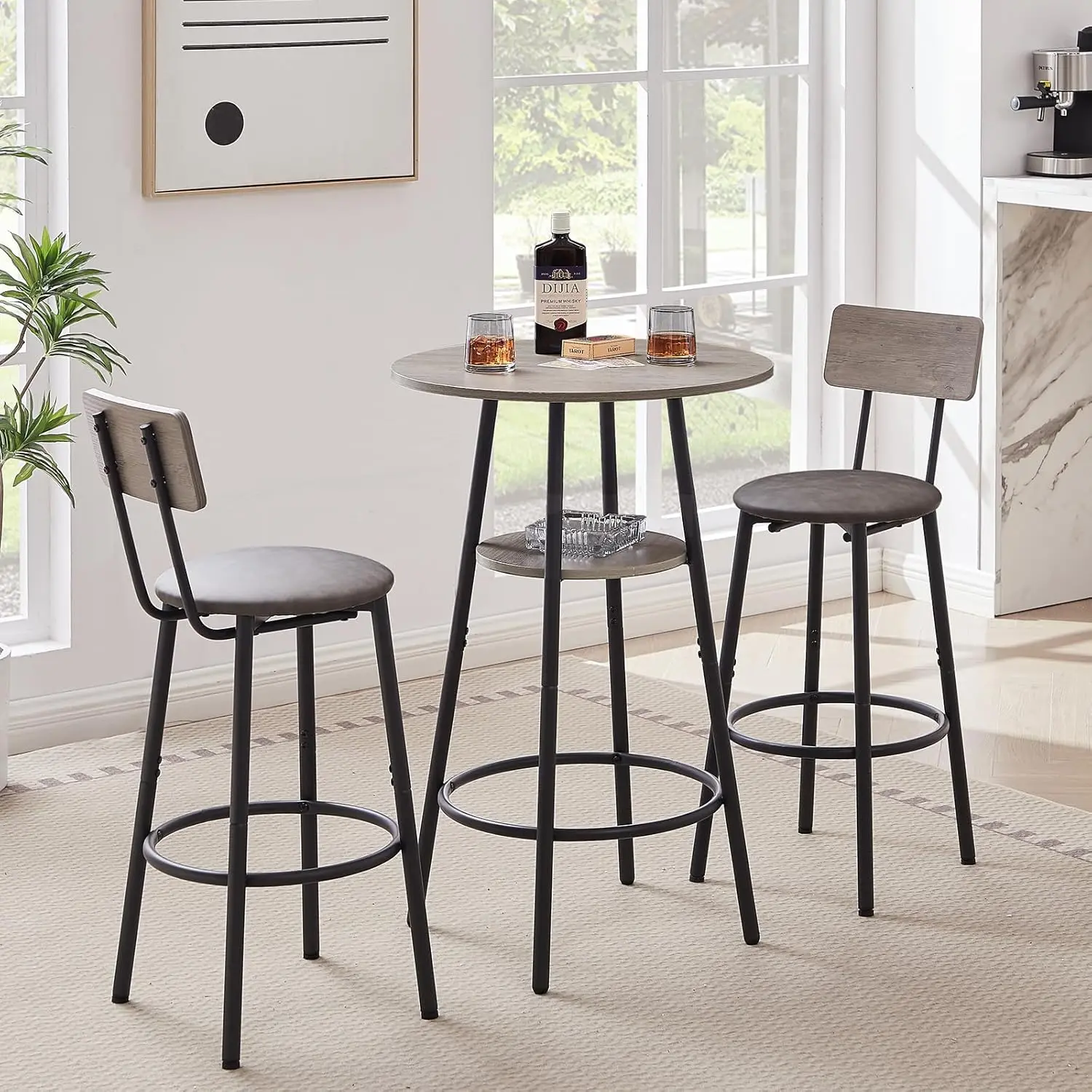 Dining Table For 2, 3 Piece Pub Table And Chairs Set, Round Counter Height Table And Pu Bar Stools W/Storage Shelf, Bar Table
Dining Table For 2, 3 Piece Pub Table And Chairs Set, Round Counter Height Table And Pu Bar Stools W/Storage Shelf, Bar Table