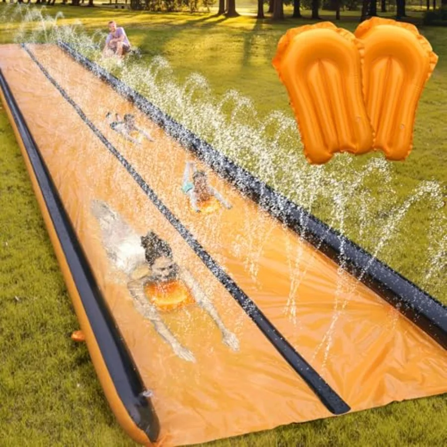 Backyard water slide for kids and adults: extra-long, heavy-duty PVC, blue, built-in sprinkler with two bodyboards
Backyard water slide for kids and adults: extra-long, heavy-duty PVC, blue, built-in sprinkler with two bodyboards