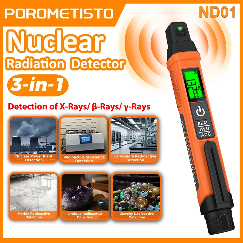 POROMETISTO ND01 Radiation Survey Meter Nuclear Radiation Detector Portable Pen for Beta Particles, Gamma Rays, X-Rays Testing