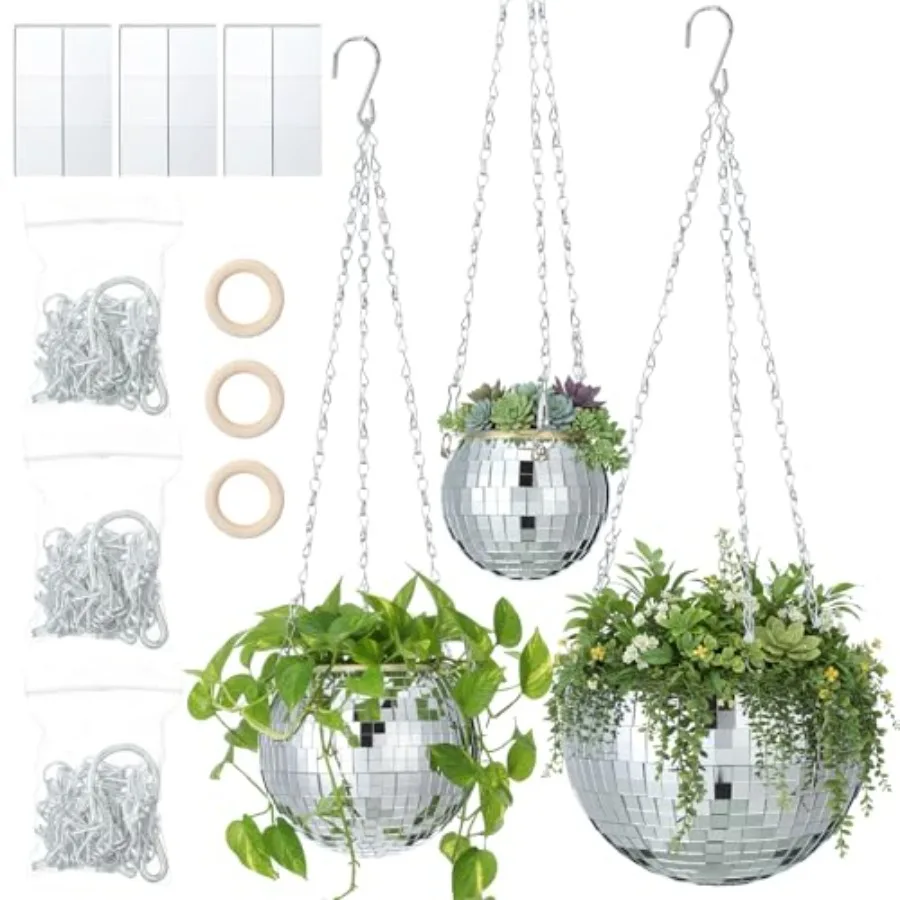 Набор из 3 самополивающихся кашпо-диско-шаров (4, 6 и 10 дюймов) с зеркальным покрытием, подвесные, с веревкой, цепью и крючком, а также дополнительной зеркальной вставкой
Набор из 3 самополивающихся кашпо-диско-шаров (4, 6 и 10 дюймов) с зеркальным покрытием, подвесные, с веревкой, цепью и крючком, а также дополнительной зеркальной вставкой