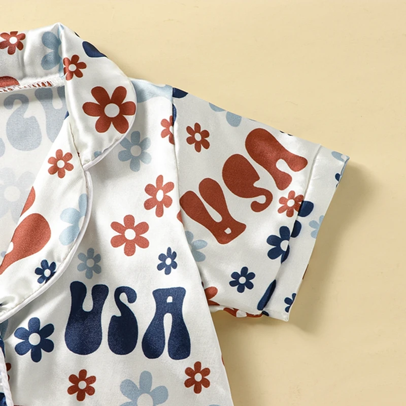 Children s Girls Patriotic Floral Print Short Sleeve T-Shirt and Elastic Waistband Shorts Pajama Set for Independence Day
Children s Girls Patriotic Floral Print Short Sleeve T-Shirt and Elastic Waistband Shorts Pajama Set for Independence Day