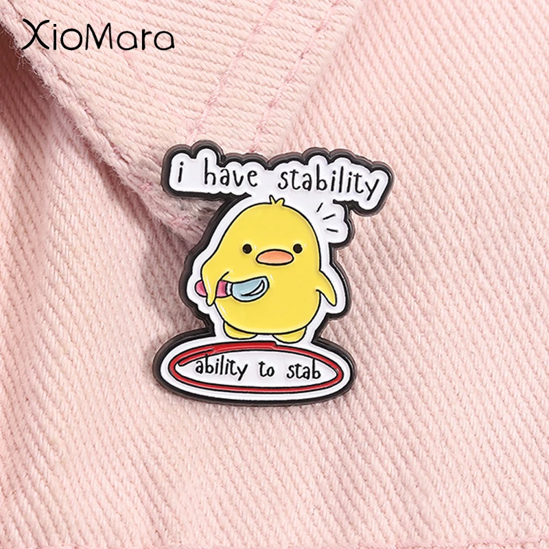 I Have Stability Ability To Stab Enamel Pin Cute Duck Holding a Knife Metal Brooch Lapel Badge Funny Jewelry Gift For Friends
I Have Stability Ability To Stab Enamel Pin Cute Duck Holding a Knife Metal Brooch Lapel Badge Funny Jewelry Gift For Friends