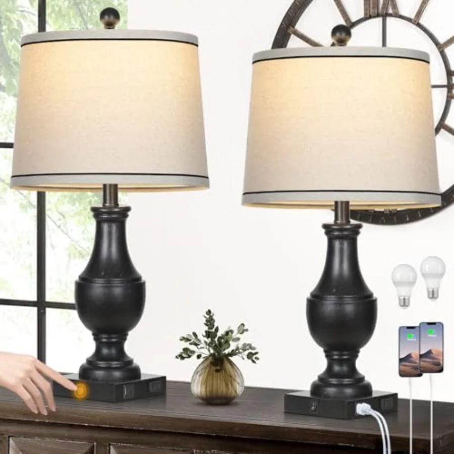 Vintage Farmhouse Lamps Set of 2 25" Rustic Retro Table lamps with USB A+C Charging Ports and AC Outlet Antique Resin Tradition
Vintage Farmhouse Lamps Set of 2 25" Rustic Retro Table lamps with USB A+C Charging Ports and AC Outlet Antique Resin Tradition