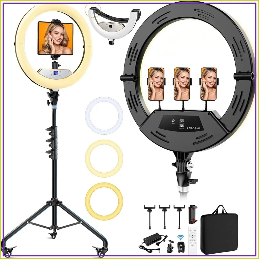 22" Foldable Ring Light with Stand, 75" Tripod & Lockable Wheels, for Live Tattoo Makeup Video Recording Barber Photography
22" Foldable Ring Light with Stand, 75" Tripod & Lockable Wheels, for Live Tattoo Makeup Video Recording Barber Photography
