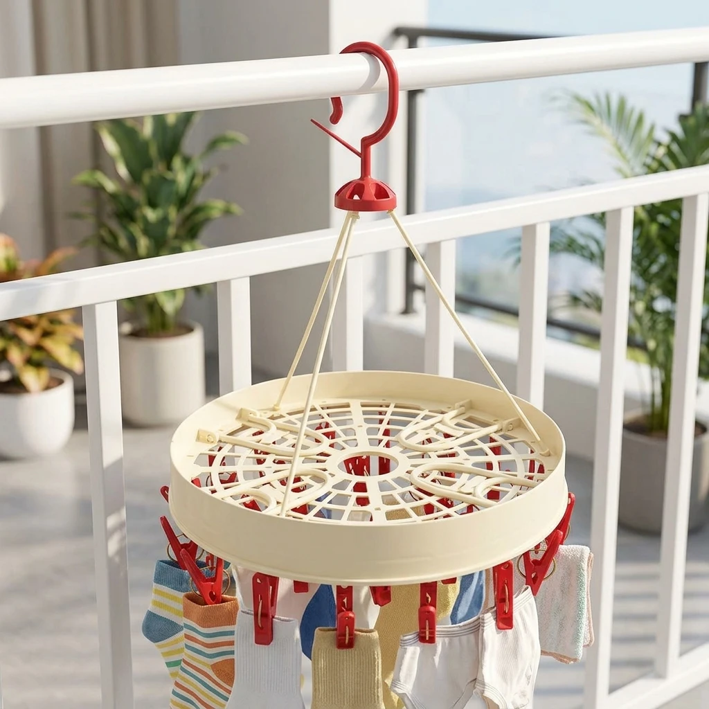 Plastic Multi-Function Clothes Drying Rack With Thickened Design For Home Balcony Sock And Underwear Drying