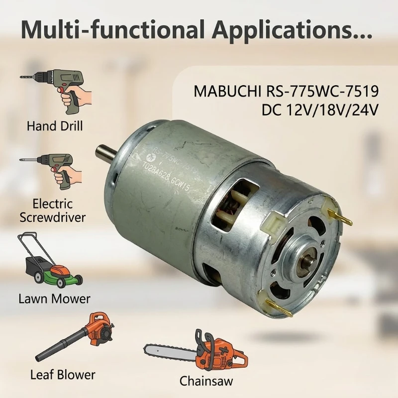 MABUCHI RS-775WC-7519 DC 12V/18V/24V Motor 18500RPM 42MM 5mm Shaft For DIY Garden Tools Drill Chainsaw
MABUCHI RS-775WC-7519 DC 12V/18V/24V Motor 18500RPM 42MM 5mm Shaft For DIY Garden Tools Drill Chainsaw