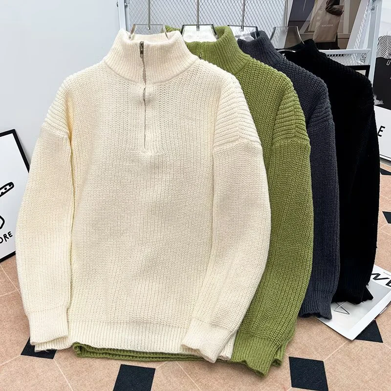 Autumn Winter Men's Half-High Collar Zipper Sweater Knitwear Solid Color Vintage Knit Pullover Sweater Male Leisure Pullover
Autumn Winter Men's Half-High Collar Zipper Sweater Knitwear Solid Color Vintage Knit Pullover Sweater Male Leisure Pullover
