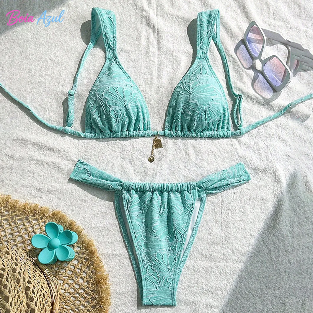 Leaf embossed triangle cup bikini swimwear wide shoulder strap two-piece swimwear backless beach swimwear
Leaf embossed triangle cup bikini swimwear wide shoulder strap two-piece swimwear backless beach swimwear