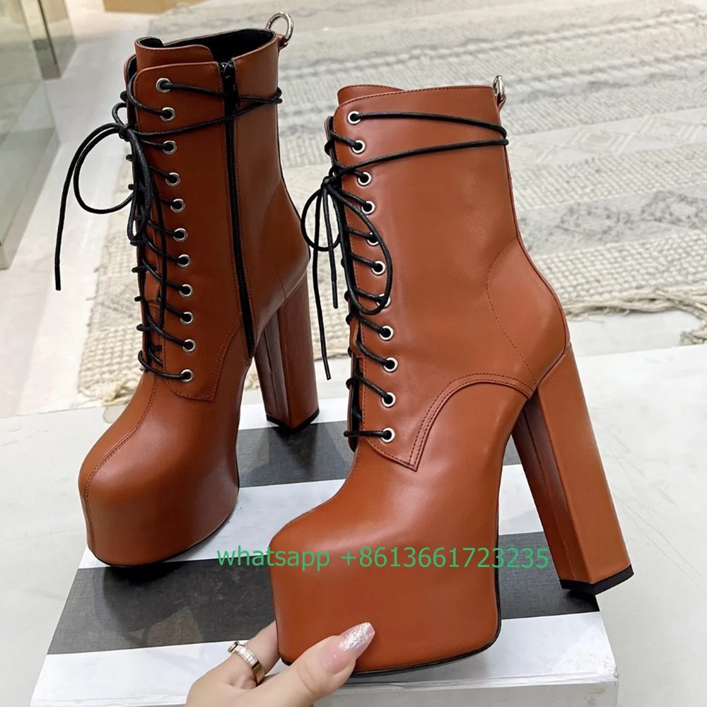 Brown/black Chunky Heel Boots Super High Heel Platform Ankle Boots Lace Up Zipper Shoes Leather/suede Fashion Women Boots
Brown/black Chunky Heel Boots Super High Heel Platform Ankle Boots Lace Up Zipper Shoes Leather/suede Fashion Women Boots