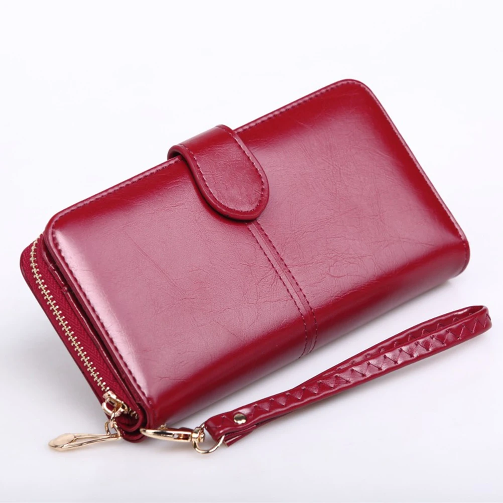 PU Long Oil Wax Wallet Snap Closure Zipper Purse Portable Pack Wine Red for Women Women Long Wallet Zipped Purse
PU Long Oil Wax Wallet Snap Closure Zipper Purse Portable Pack Wine Red for Women Women Long Wallet Zipped Purse