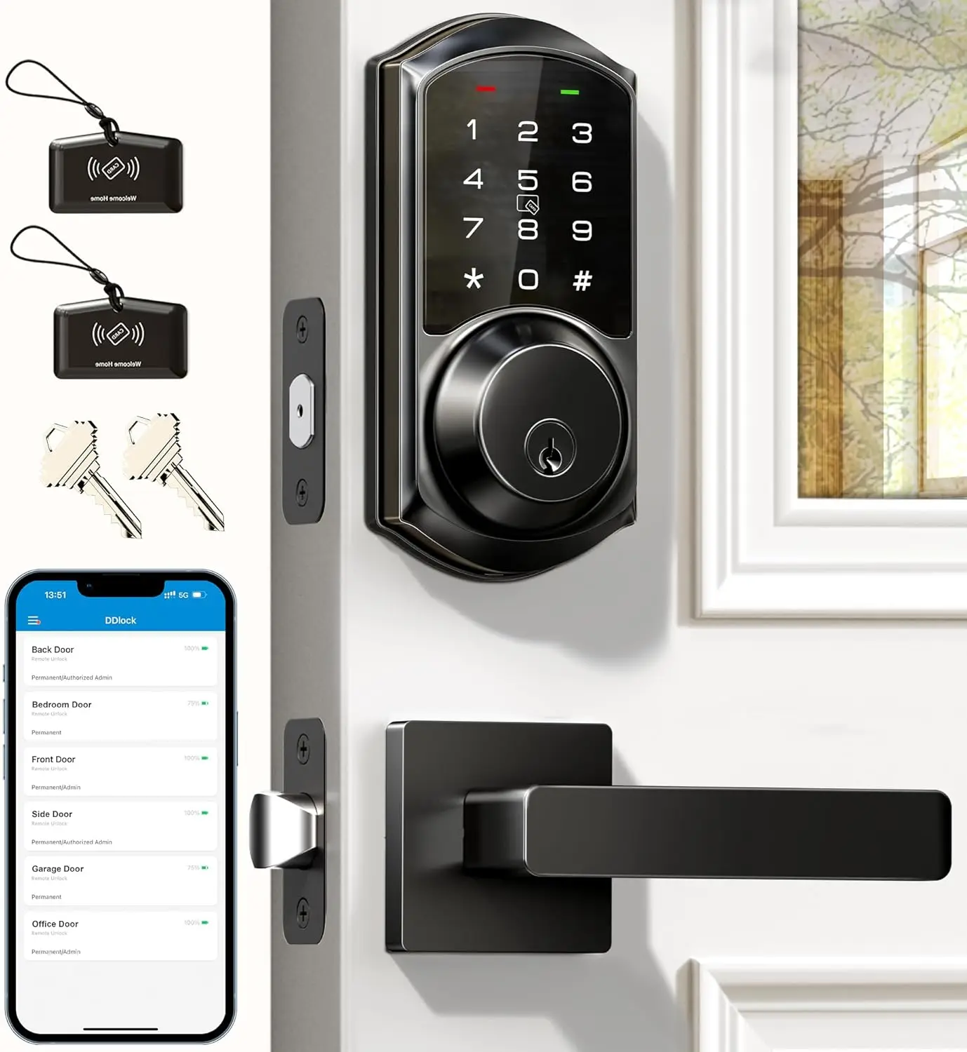 Smart Door Lock with App Control, Keyless Entry, Touchscreen Keypad, Auto Lock, Waterproof, Easy Install in Matte Black
Smart Door Lock with App Control, Keyless Entry, Touchscreen Keypad, Auto Lock, Waterproof, Easy Install in Matte Black