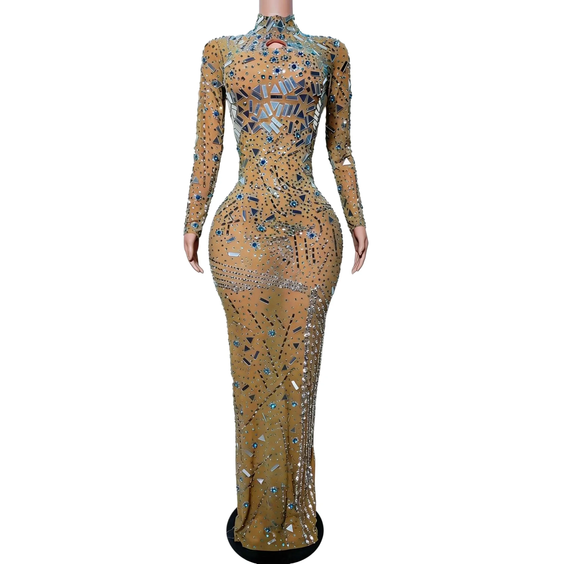 Sexy Women Sparkly Rhinestone Mirror Long Sleeve See Through Mesh Mermaid Maxi Dress Prom Party High-end Evening Gown Chunfeng
Sexy Women Sparkly Rhinestone Mirror Long Sleeve See Through Mesh Mermaid Maxi Dress Prom Party High-end Evening Gown Chunfeng