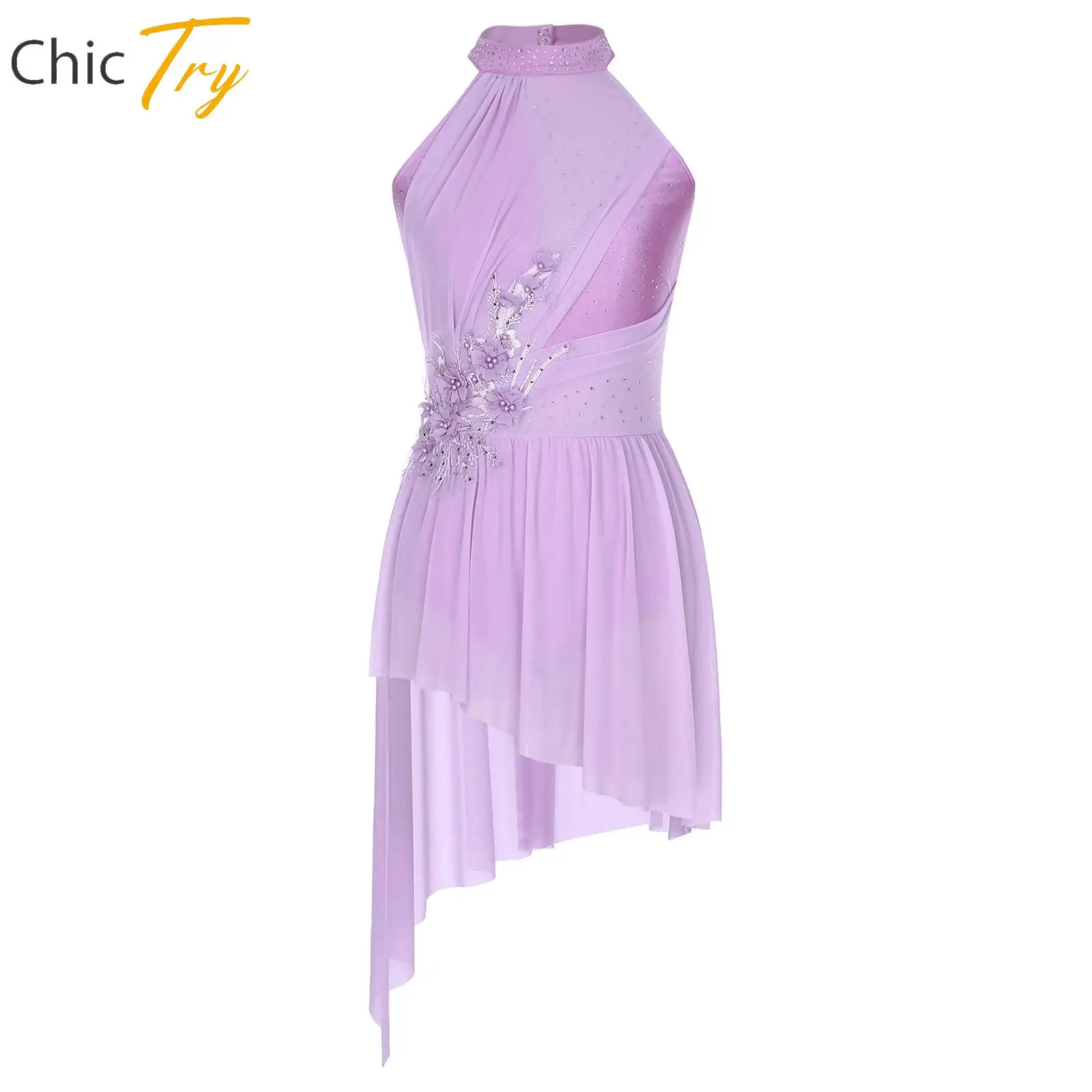 Women Lyrical Dance Dress Halter Strappy Sleeveless Open Back High-low Hem Shiny Rhinestones Leotard for Dance Stage Performance
Women Lyrical Dance Dress Halter Strappy Sleeveless Open Back High-low Hem Shiny Rhinestones Leotard for Dance Stage Performance