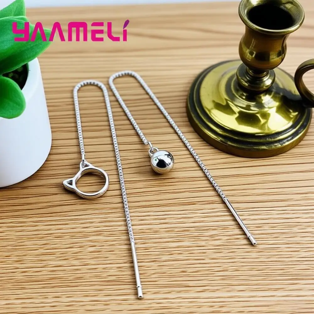 Cute 925 Sterling Silver Cat and Bell Asymmetric Long Thread Drop Earrings for Women Girls Wedding Party Fashion Jewelry Gifts
Cute 925 Sterling Silver Cat and Bell Asymmetric Long Thread Drop Earrings for Women Girls Wedding Party Fashion Jewelry Gifts