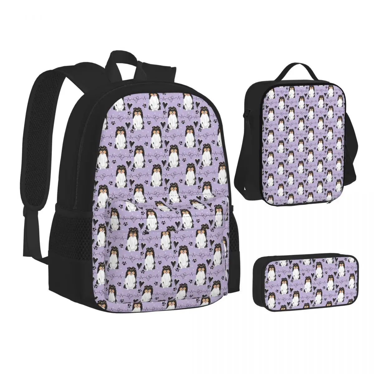 LOVE Tri Color Sheltie Dog Shetland Sheepdog Backpacks Bookbag School Bags Children Rucksack Lunch Bag Pen Bag Three-Piece Set
LOVE Tri Color Sheltie Dog Shetland Sheepdog Backpacks Bookbag School Bags Children Rucksack Lunch Bag Pen Bag Three-Piece Set