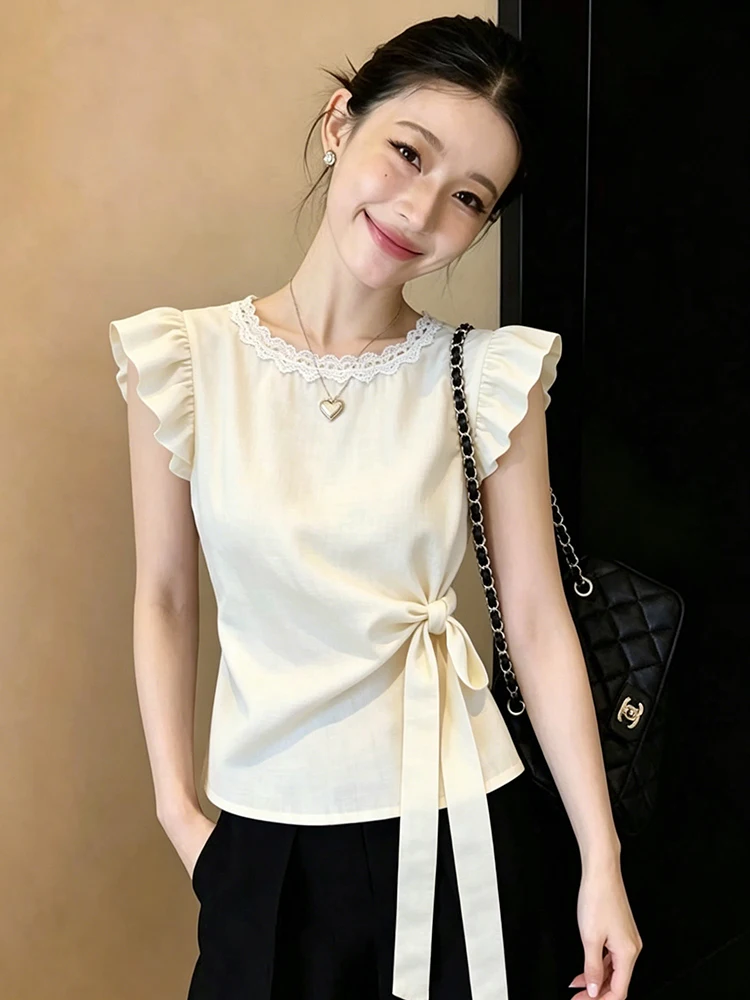 Elegant Lace Collar Bow Tie Slim Fit Shirt Women's Fashionable Cute Top Short Sleeve round Neck French Style Sleeve
Elegant Lace Collar Bow Tie Slim Fit Shirt Women's Fashionable Cute Top Short Sleeve round Neck French Style Sleeve