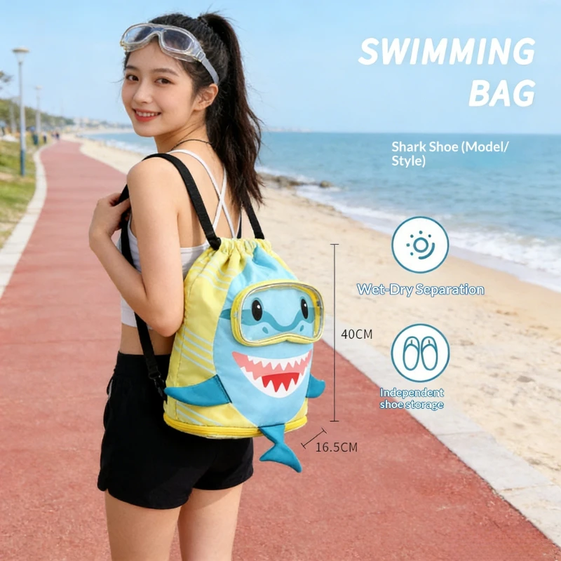 Cute Cartoon Shark Drawstring Swimming Bag, Waterproof Wet Dry Separation Backpack with Independent Shoe Compartment for Beach P
Cute Cartoon Shark Drawstring Swimming Bag, Waterproof Wet Dry Separation Backpack with Independent Shoe Compartment for Beach P