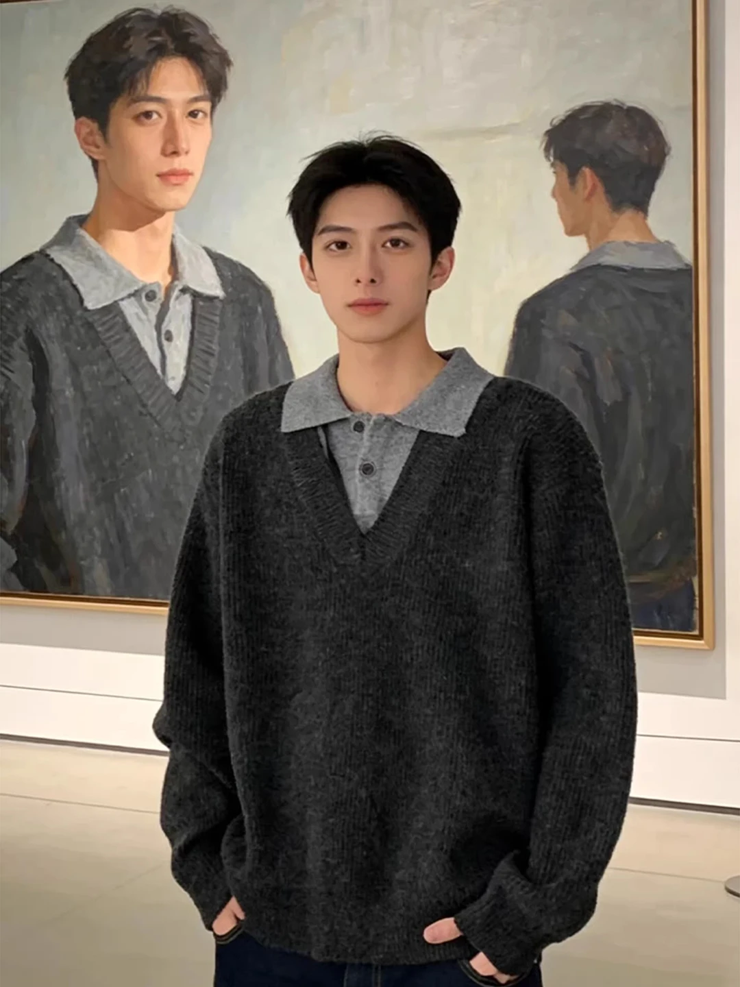 Мужской зимний вязаный свитер с V-образным вырезом, имитация двухслойности, для повседневной носки, комфортный, свободного кроя, с длинными рукавами
Мужской зимний вязаный свитер с V-образным вырезом, имитация двухслойности, для повседневной носки, комфортный, свободного кроя, с длинными рукавами