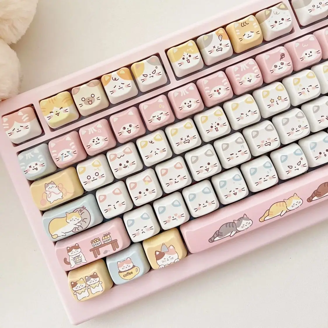 Home keycap MAO height PBT material hot sublimation cute high value cat head cross keycap
Home keycap MAO height PBT material hot sublimation cute high value cat head cross keycap