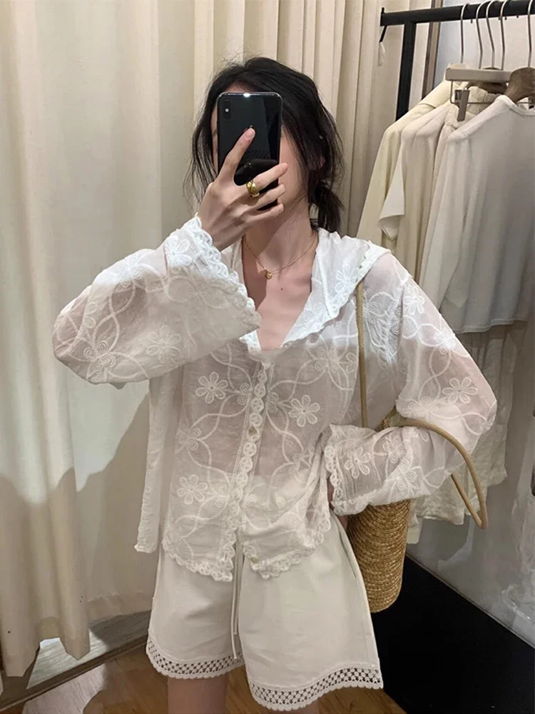Korean Slee Loose Shirts Lightweight Long Sleeves Lace Sun Protection Coat for Women Summer High End Feelings Cardigan Top
Korean Slee Loose Shirts Lightweight Long Sleeves Lace Sun Protection Coat for Women Summer High End Feelings Cardigan Top