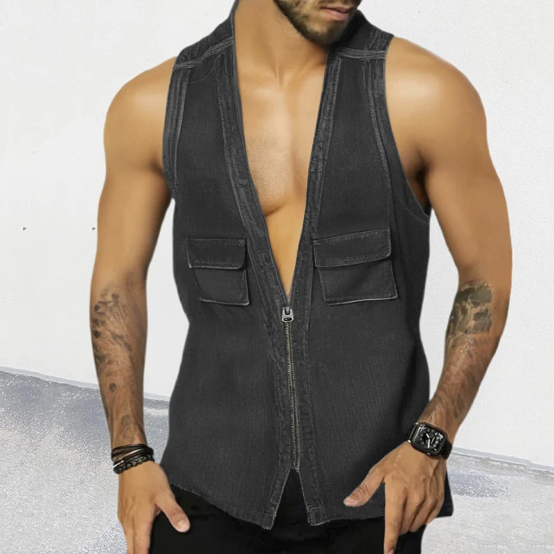 2024 Spring Summer Casual Denim Shirts Mens Sleeveless V Neck Zipper Sexy Vest Jacket Men Streetwear Trendy Patchwork Tank Tops
2024 Spring Summer Casual Denim Shirts Mens Sleeveless V Neck Zipper Sexy Vest Jacket Men Streetwear Trendy Patchwork Tank Tops
