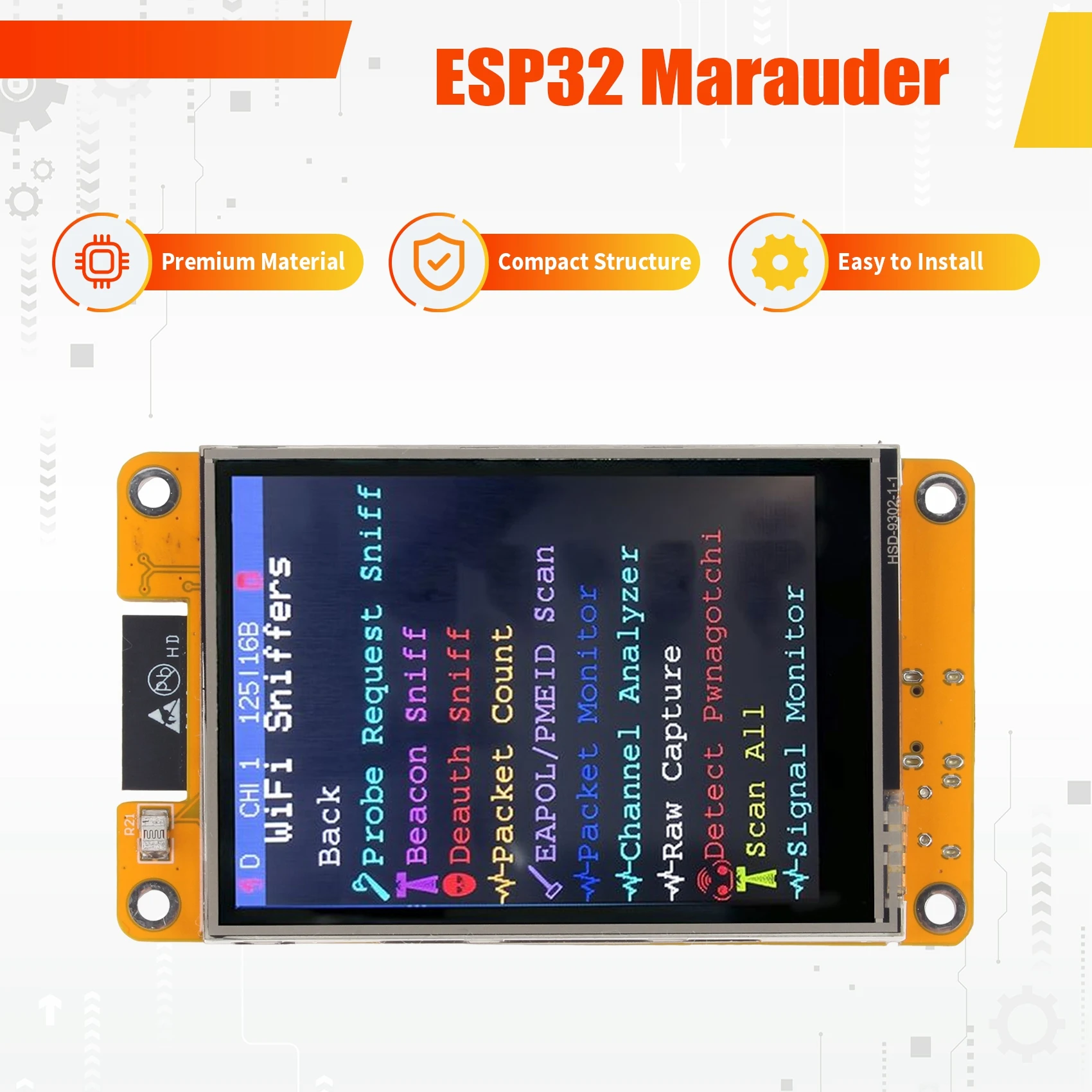 ESP32 Marauder Board 2.8" Display 240x320 CYD 2432r028 v1.7.2 Firmware Portable Smart Display
ESP32 Marauder Board 2.8" Display 240x320 CYD 2432r028 v1.7.2 Firmware Portable Smart Display