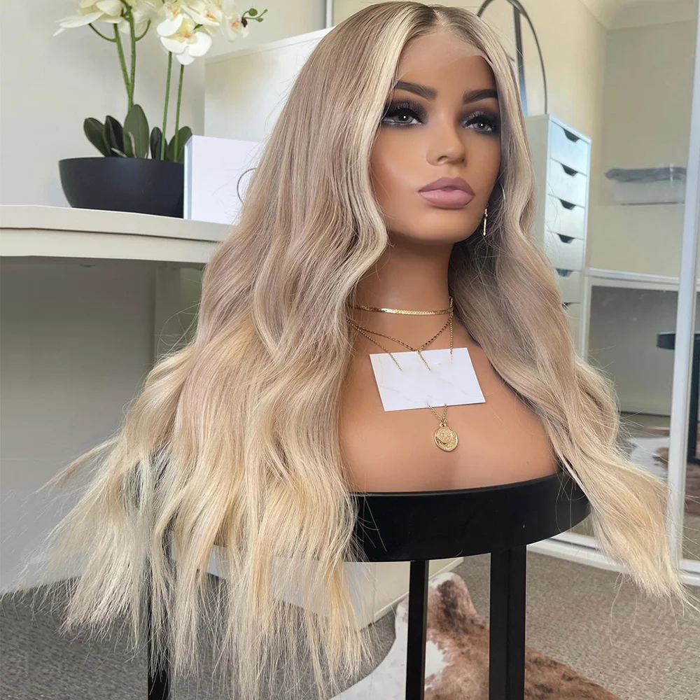 Virgin Human Hair Wigs Ash Brown Rooted Blonde Highlights Full Lace Wig Gluleless 13x6 Top Sale Wavy Lace Frontal Wig for Women
Virgin Human Hair Wigs Ash Brown Rooted Blonde Highlights Full Lace Wig Gluleless 13x6 Top Sale Wavy Lace Frontal Wig for Women
