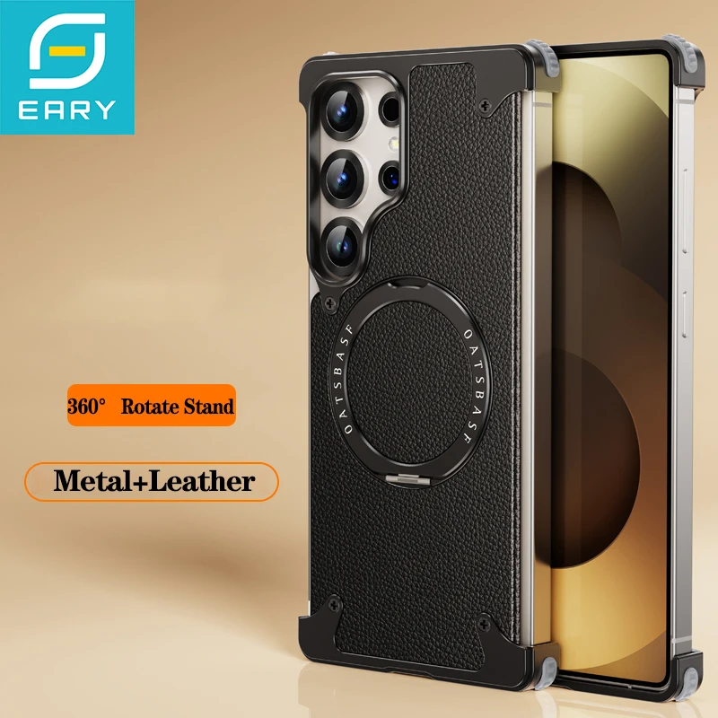 Eary Leather for Samsung Galaxy S25 Ultra Phone Case 360 Rotate Magnetic Stand for Wireless Charging Shockproof Protector Cover
Eary Leather for Samsung Galaxy S25 Ultra Phone Case 360 Rotate Magnetic Stand for Wireless Charging Shockproof Protector Cover