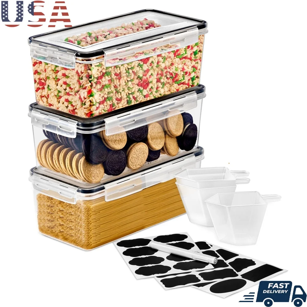 3 Pack Airtight Food Storage Containers 108oz Four-Way Snap Lids Stackable Kitchen Organizers Cereal Pasta Spices Pet Food
3 Pack Airtight Food Storage Containers 108oz Four-Way Snap Lids Stackable Kitchen Organizers Cereal Pasta Spices Pet Food