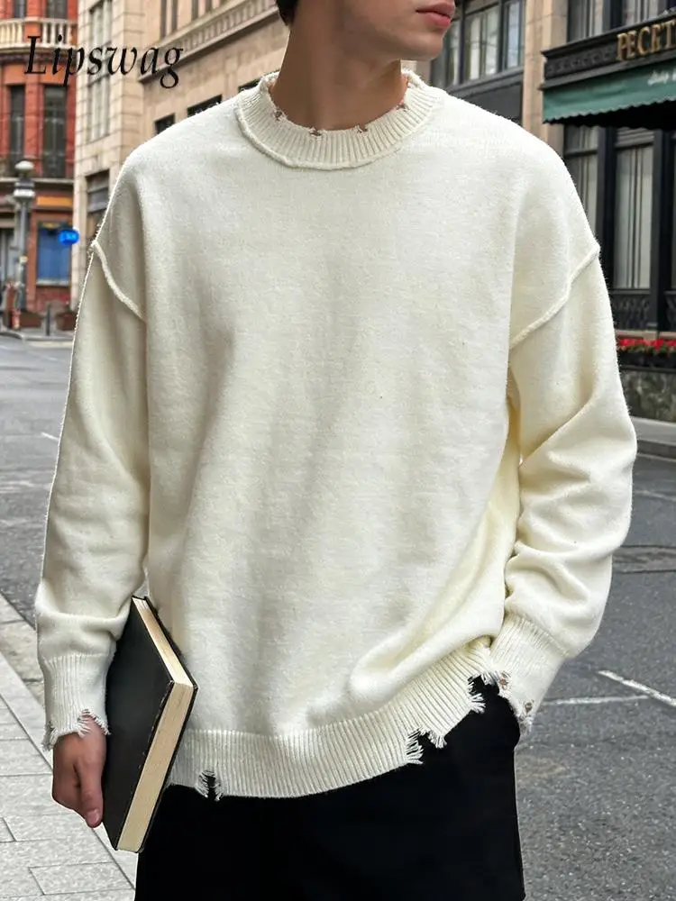 Y2K Style Sweater Men Vintage Ripped Crew Neck Long Sleeve Solid Color Knit Jumper Tops Mens Spring Daily Casual Loose Sweaters
Y2K Style Sweater Men Vintage Ripped Crew Neck Long Sleeve Solid Color Knit Jumper Tops Mens Spring Daily Casual Loose Sweaters